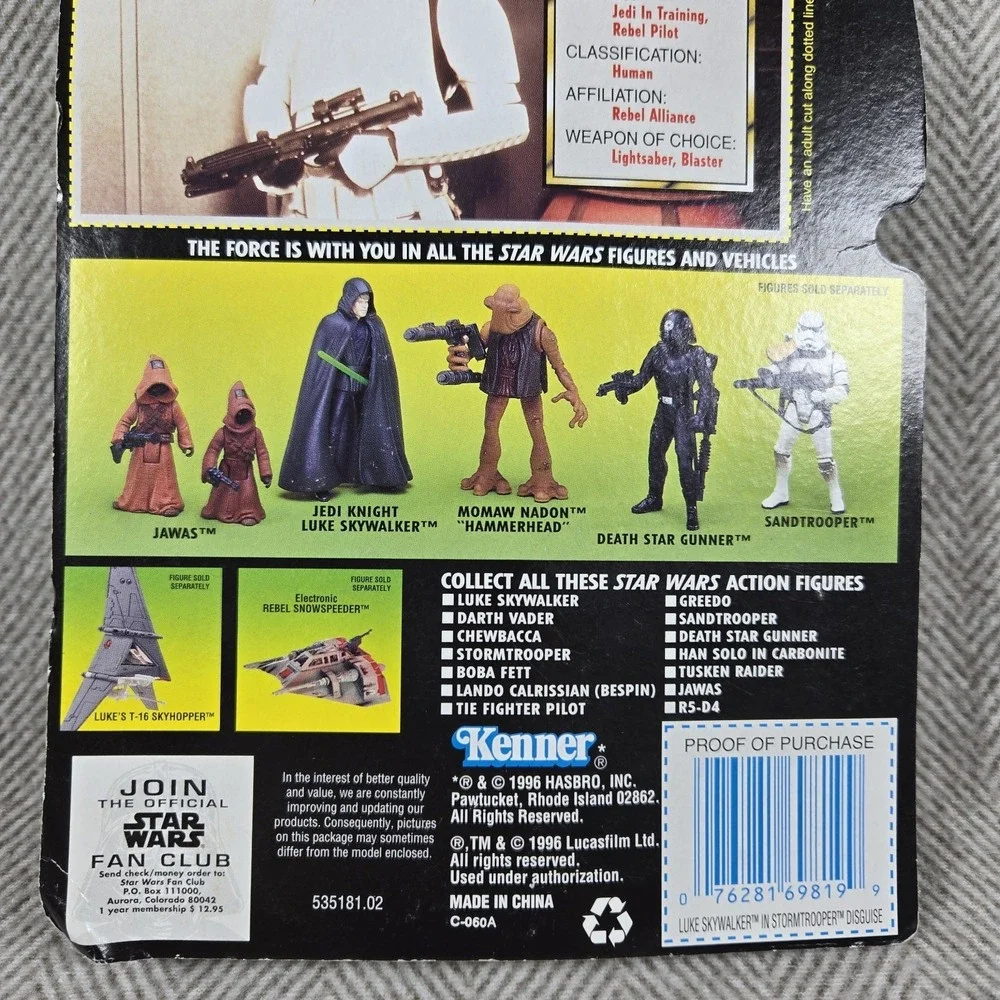 1996 Star Wars POTF Luke Skywalker Stormtrooper Disguise Freeze Frame Green Card
